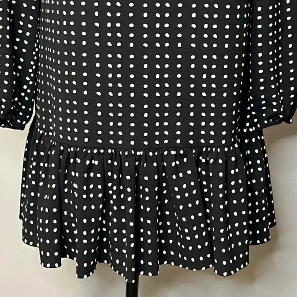 Tahari Long Balloon Sleeve Ruffled Hem Polkadot Pattern Babydoll Dress - Picture 4 of 11